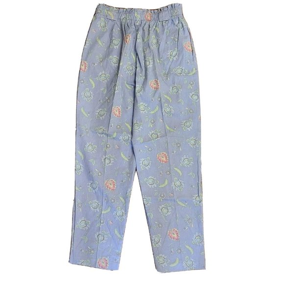 Russ Studio Pants w Pockets Womens Size 16 Vintage Blue Floral Stretch Waist - Picture 1 of 6